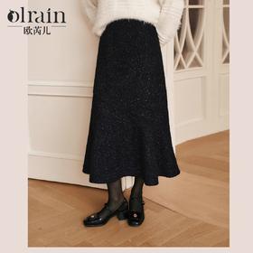 OLrain欧芮儿法式黑色半身裙女冬季2024年新款气质通勤亮片鱼尾裙