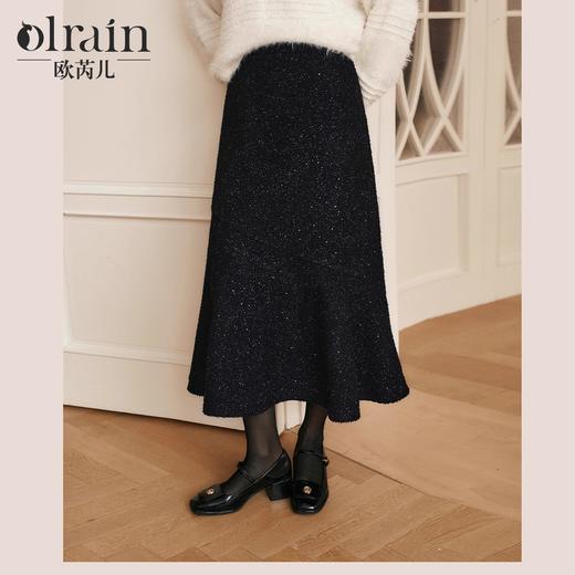 OLrain欧芮儿法式黑色半身裙女冬季2024年新款气质通勤亮片鱼尾裙 商品图0