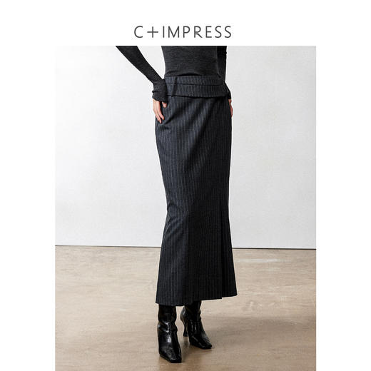 C+IMPRESS/西嘉澳洲初剪羊毛 高智淡人风半身裙垂感直筒裙女 商品图0