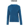 VIMAGE纬漫纪慵懒感V领百搭显瘦连帽针织衫秋季新款VC2401304 商品缩略图6