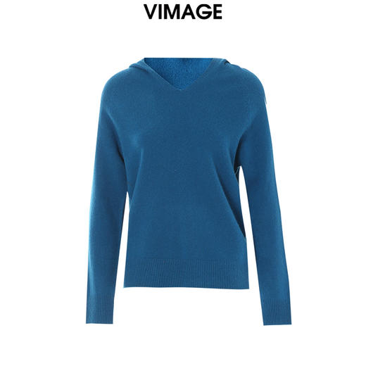 VIMAGE纬漫纪慵懒感V领百搭显瘦连帽针织衫秋季新款VC2401304 商品图6
