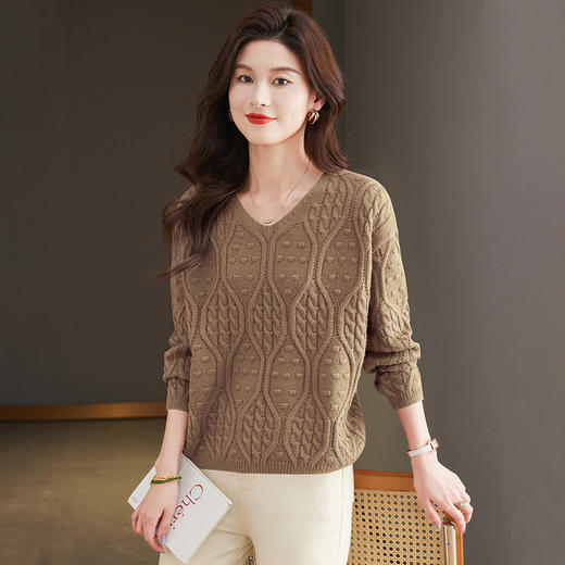 CC-27-24170打底衫宽松遮肚子鸡心领针织内搭上衣2024新款秋冬套头毛衣女 商品图1