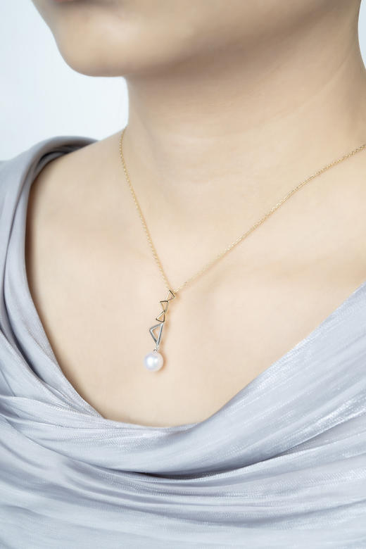 「镜像.三角」Akoya珍珠14k白金黄金玫瑰金项链 商品图3