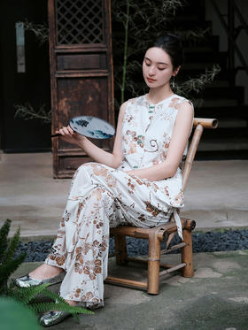 FAB白色丝绒烫金阔腿裤