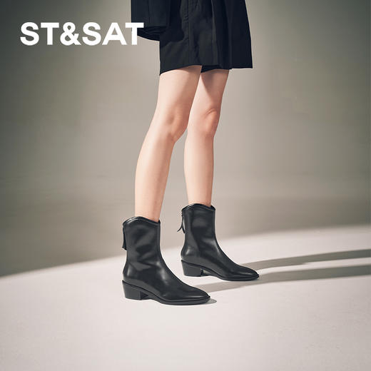 星期六法式气质尖头粗跟时装靴SSC4116643 商品图2