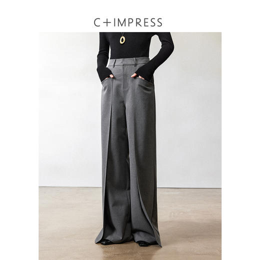 西嘉|羊毛混纺 拖地阔腿裤女2024年新款秋冬复古廓形直筒显瘦休闲 商品图1