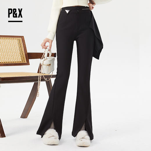 P&X设计师女装冬季外穿修身开叉微喇叭休闲长裤 824409208 黑色 商品图1