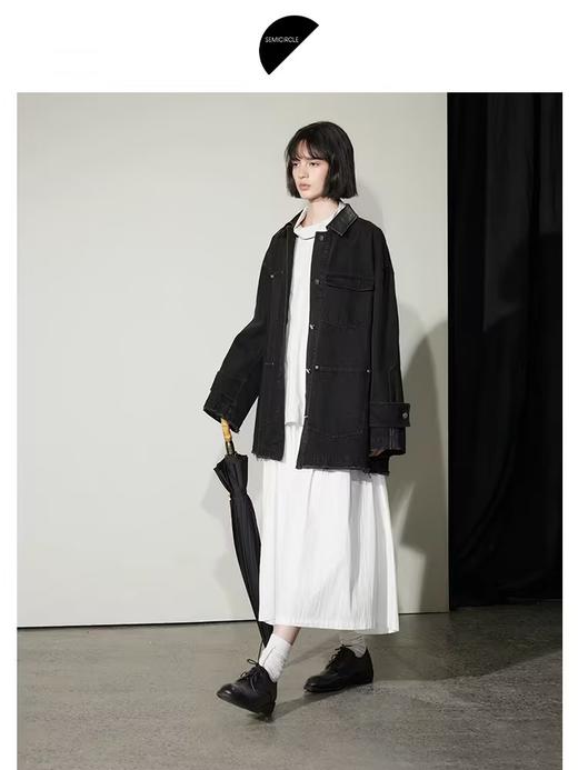 半圆/D24304403/牛仔拼接水洗皮工装外套 商品图1