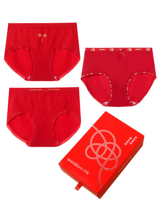 【5折限时特惠】（3条/盒）【秀黛】女时尚鸿运平角裤女红内裤L6333046T【门店同款】【内裤非质量问题不退换】 商品图0