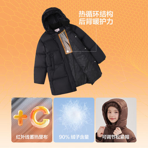 笛莎Deesha青少年女童羽绒服2024冬季新款复古学院风中长款休闲面包羽绒服 商品图4