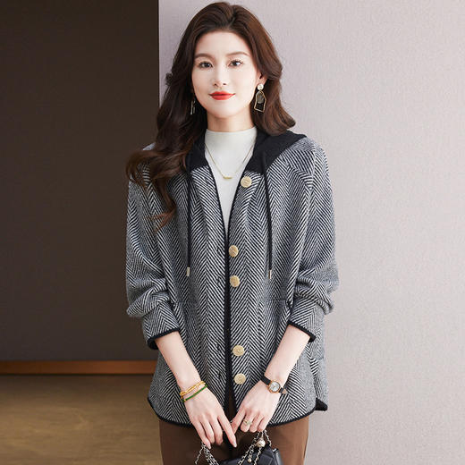 CC-10-5952秋冬新款小个子短款毛呢上衣女宽松大码连帽休闲厚外套 商品图1