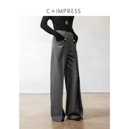 西嘉|羊毛混纺 拖地阔腿裤女2024年新款秋冬复古廓形直筒显瘦休闲 商品图2