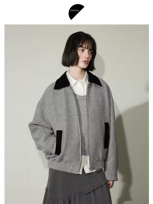 半圆/D24310391/简约撞色人字纹羊毛呢夹克 商品图0