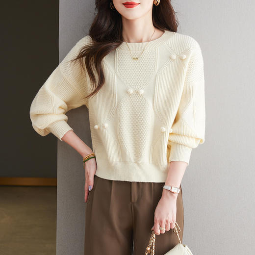 CC-27-24162短款洋气套头设计感毛衣2024冬季毛衣圆领上衣秋季新款红色针织衫 商品图2