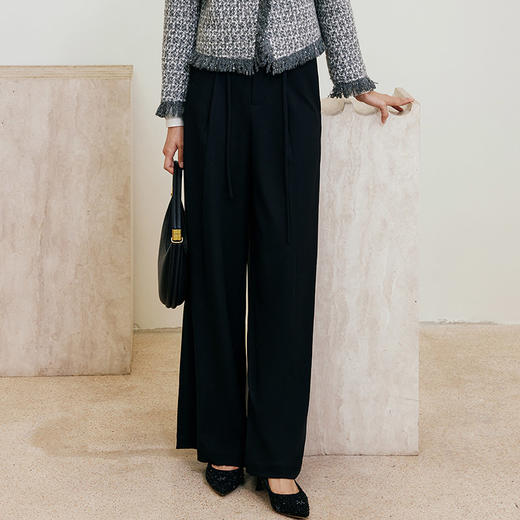 玳莎通勤OL阔腿裤女秋冬新款职业系带设计宽松显瘦西装裤  ED36303 商品图1
