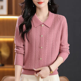 CC-5-9116娃娃领洋气麻花高腰短款针织衫女上衣宽松显瘦配裙子打底毛衣秋冬