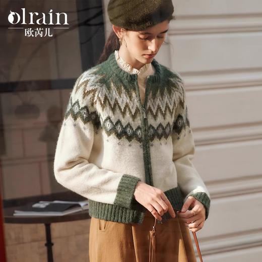 OLrain欧芮儿法式森系毛衣女冬季2024年新款慵懒复古双开拉链开衫 商品图0