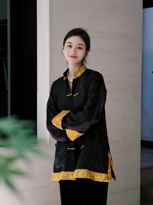 盛唐牡丹| 丝绒拼真丝宋锦对襟外套 商品图3