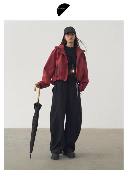 半圆/D24407736/宽松休闲工装连帽红色外套 商品图0