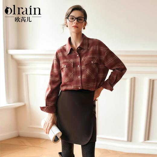 OLrain欧芮儿格子长袖衬衫女冬季2024年新款简约休闲宽松加厚上衣 商品图0