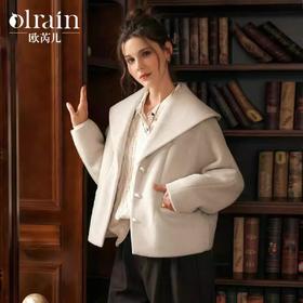 OLrain欧芮儿燕麦色毛呢外套女冬季2024年新款设计感百搭休闲上衣