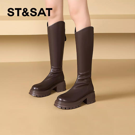 星期六经典简约厚底骑士靴SS34117I84 商品图0