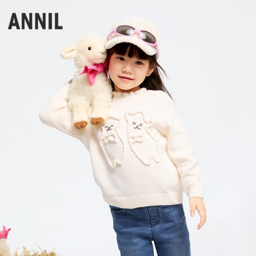 女童保暖中领毛衣趣味绣花冬季新款安奈儿童装实体店同款XG444590 商品图2