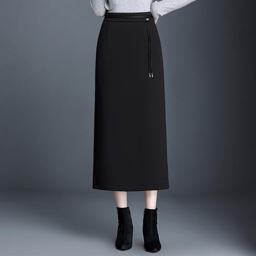 MYX-JY-9985-L简约长款通勤时尚直筒裙2024年冬款高腰开叉一步裙显瘦洋气半身裙 商品图0
