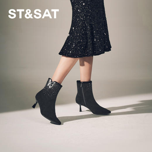 星期六精致闪钻蝴蝶尖头细跟时装短靴SSC4116420 商品图2