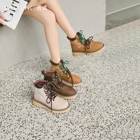 西遇厚底马丁靴大黄靴女新款秋冬爆款美式复古工装靴系带短靴D3547557