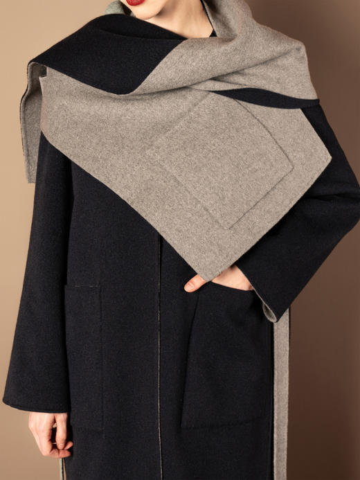 Puree｜#0727S 双面口袋围巾羊毛羊绒 [ 勃艮第红 / 灰蓝 / 白杏 ] 商品图6