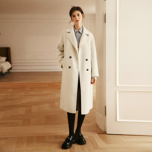 OLrain欧芮儿杏色毛呢外套女冬季2024年新款通勤设计感双面呢大衣 商品图0