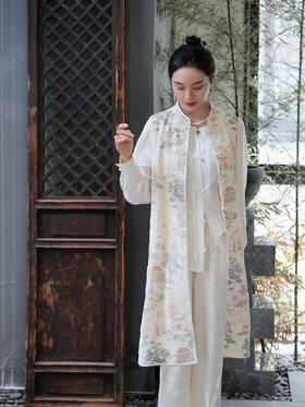 FAB白色丝绒如意湖亭长马甲