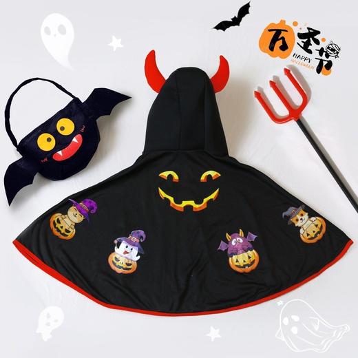 【变身万圣“小恶魔”】万圣红黑牛角小披风 适合80-120cm cosplay表演起来 万圣节装扮 商品图1