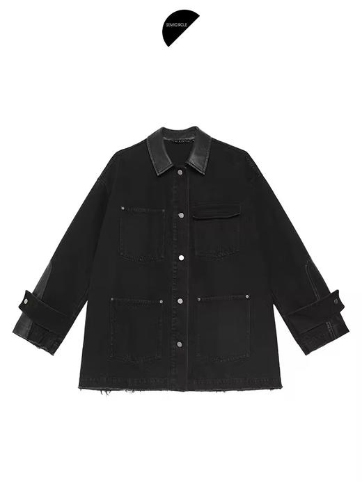 半圆/D24304403/牛仔拼接水洗皮工装外套 商品图3