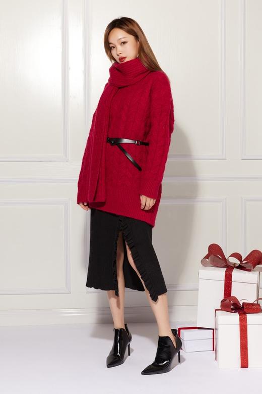 Kai & Kiera 酒红色针织长款上衣 10503 商品图0