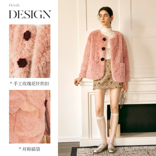 OLrain欧芮儿粉色皮草外套女冬季2024年新款名媛气质皮毛一体上衣 商品图3