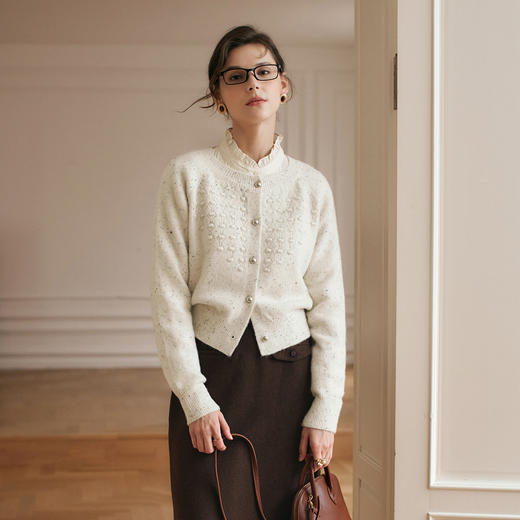 OLrain欧芮儿法式杏色毛衣女冬季2024年新款气质圆领针织衫外套 商品图4