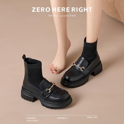 ZHR则则厚底增高袜靴乐福鞋轻便女鞋2024冬季新款ins百搭短靴 商品图6