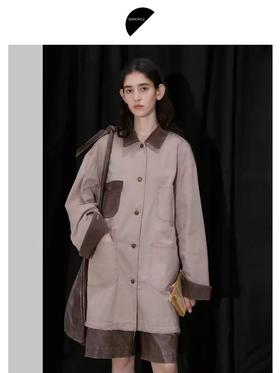 半圆/D24407500/水洗衬衫领工装外套