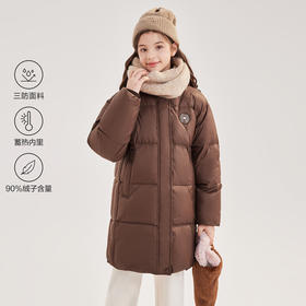 笛莎Deesha青少年女童羽绒服2024冬季新款复古学院风中长款休闲面包羽绒服