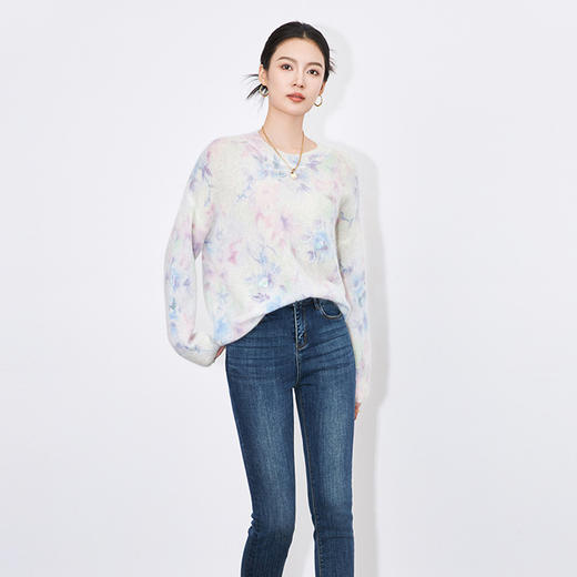【高货wl】全新升级【铂金会员275/天猫369/差价94】(40243) 洛诗琳渐变晕染印花马海毛毛衣亮片套头羊毛针织衫上衣 商品图2