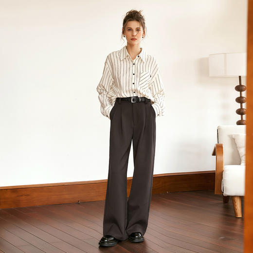 OLrain欧芮儿咖色休闲裤女冬季2024年新款百搭显瘦高级感阔腿裤 商品图2