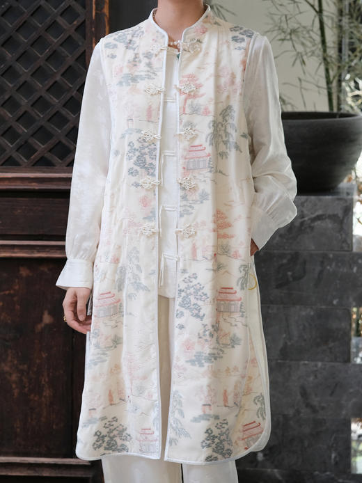 盛唐牡丹| 白色丝绒如意湖亭长马甲 商品图3