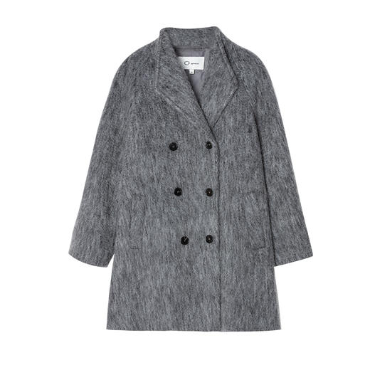 西嘉|精梳美丽诺羊毛 高智感格雷系水波纹灰色中长款毛呢外套女冬 商品图4