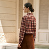 OLrain欧芮儿复古格纹衬衫女冬季2024年新款翻领宽松落肩长袖上衣 商品缩略图3