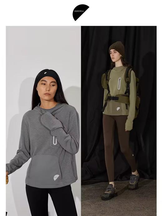 半圆/D24402517/加绒保暖拼接宽松连帽卫衣 商品图1