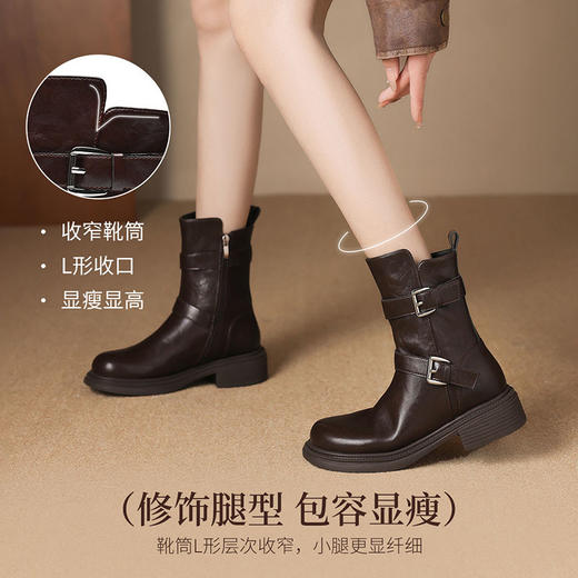 ZHR废土风加绒马丁靴女2024新款高级皮带扣瘦瘦靴时尚ins平底短靴 商品图4