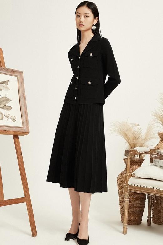 Le Malene 优雅V领外套百褶半裙针织套装 17384 商品图1