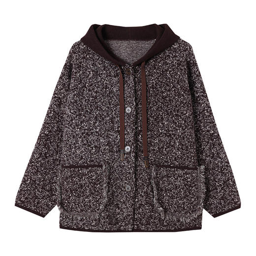 CC-10-5935宽松休闲连帽开衫大码2024新款毛呢外套女设计感小众针织衫 商品图4